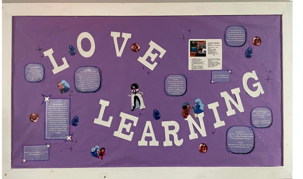 A ruby and sapphire themed board to inform residents